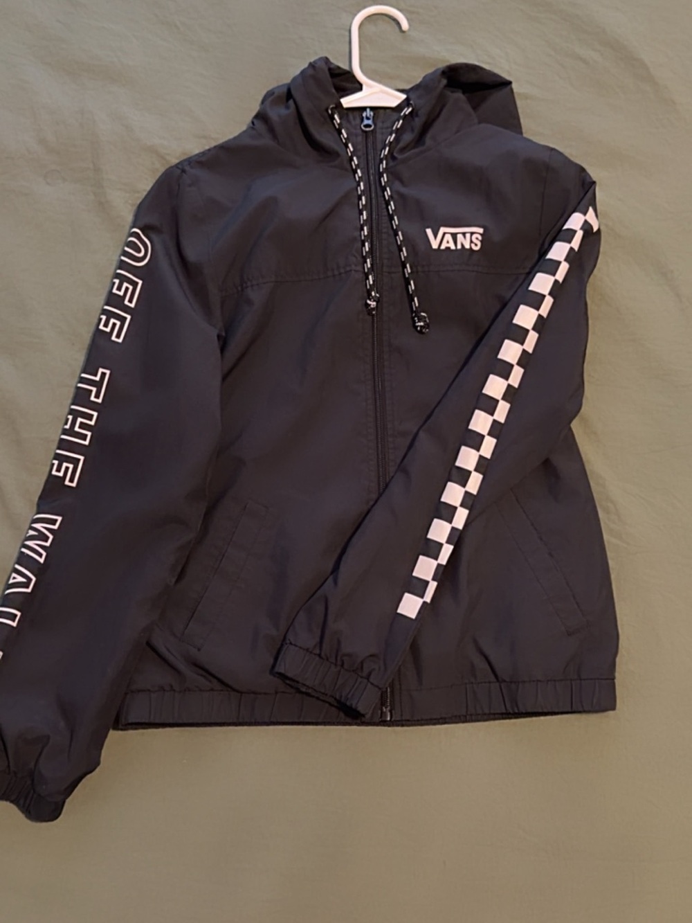 Vans Black Jacket with White Checker Sleeve and Logo